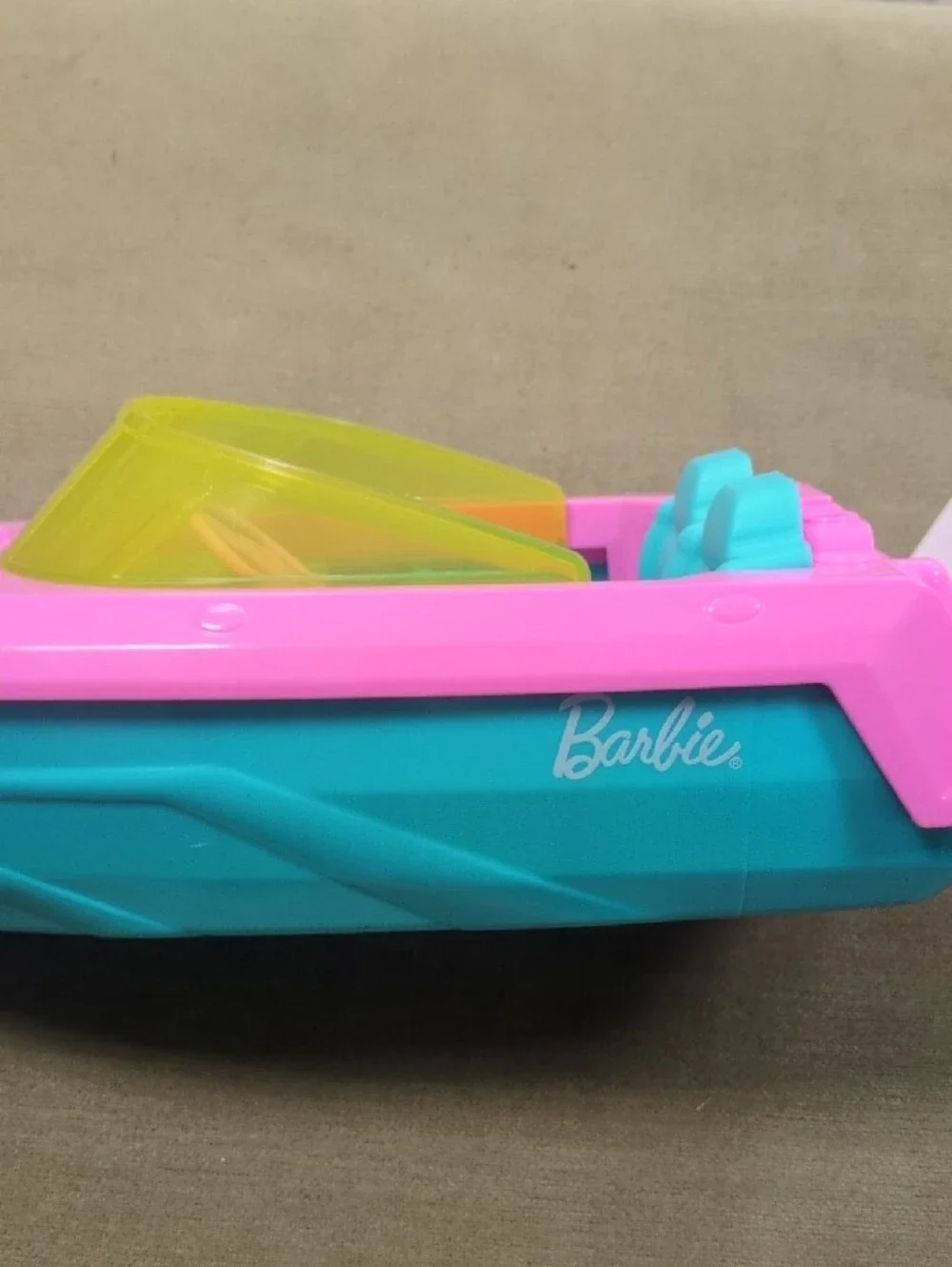Barbie Pink Boat with Teal Seats and Yellow Windshield